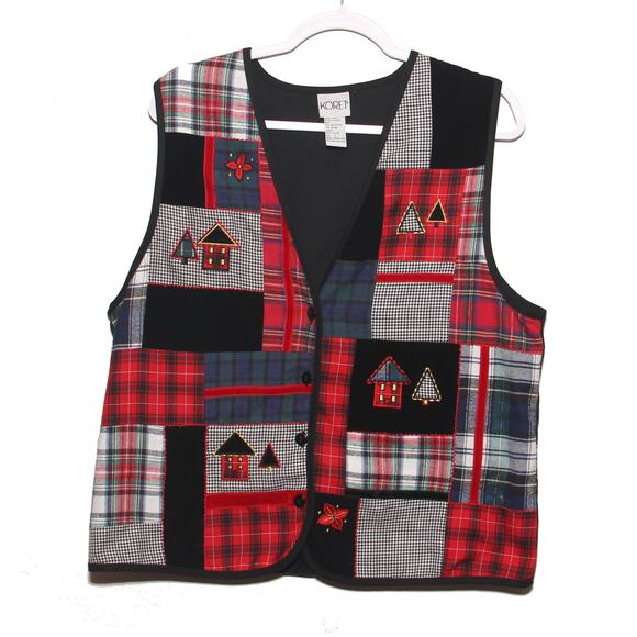 Vintage 90s Koret Holiday Patchwork Christmas Vest Size Large - Picture 1 of 6
